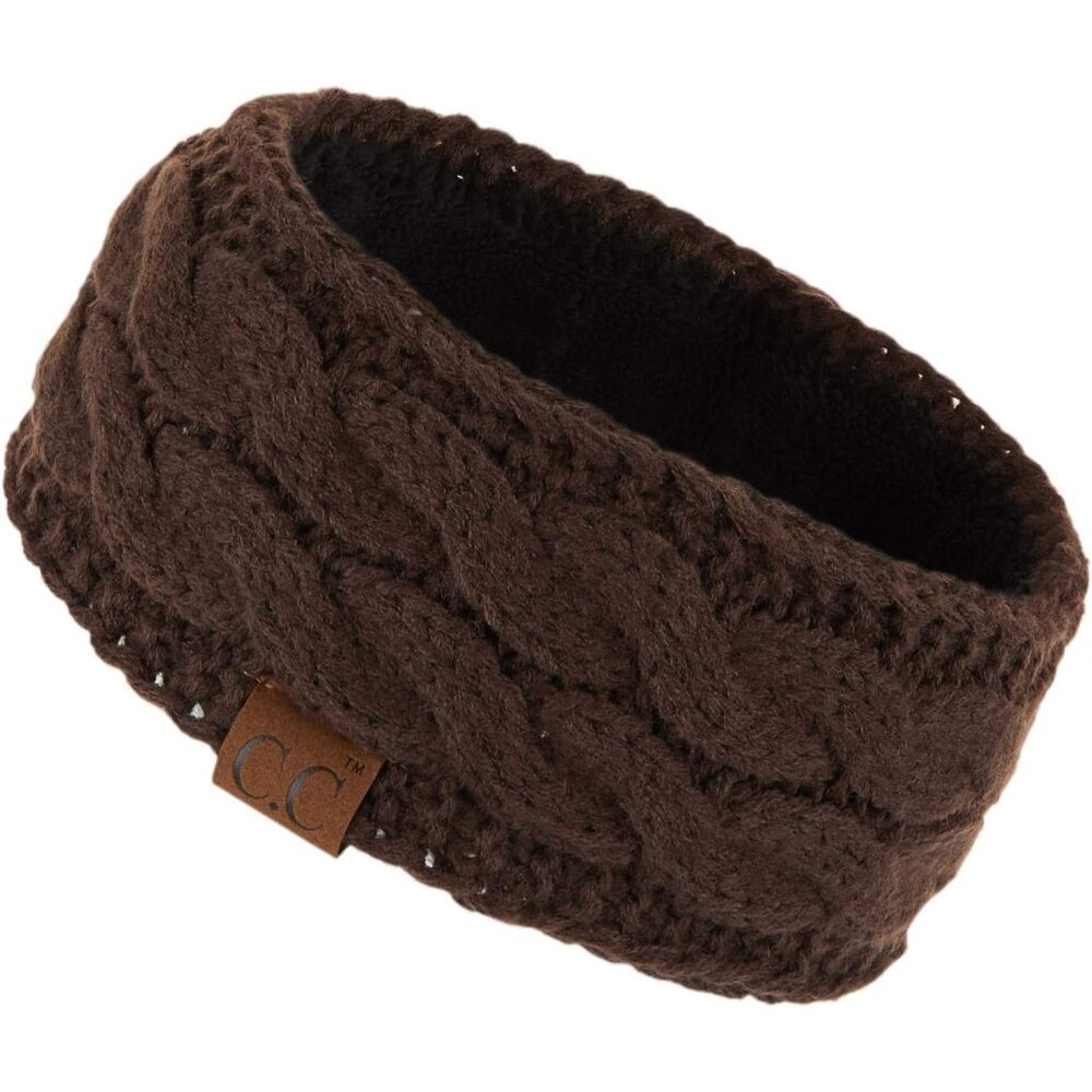 Winter Fuzzy Fleece Lined Thick Knitted Diagonal Stripes Criss-Cross Pattern Hea